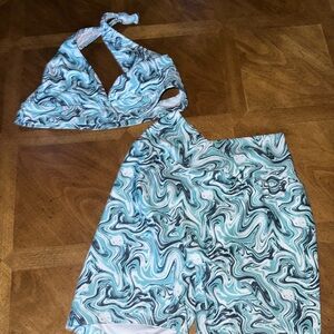 OhYasFit Swirled Blue and White Bikini Set
